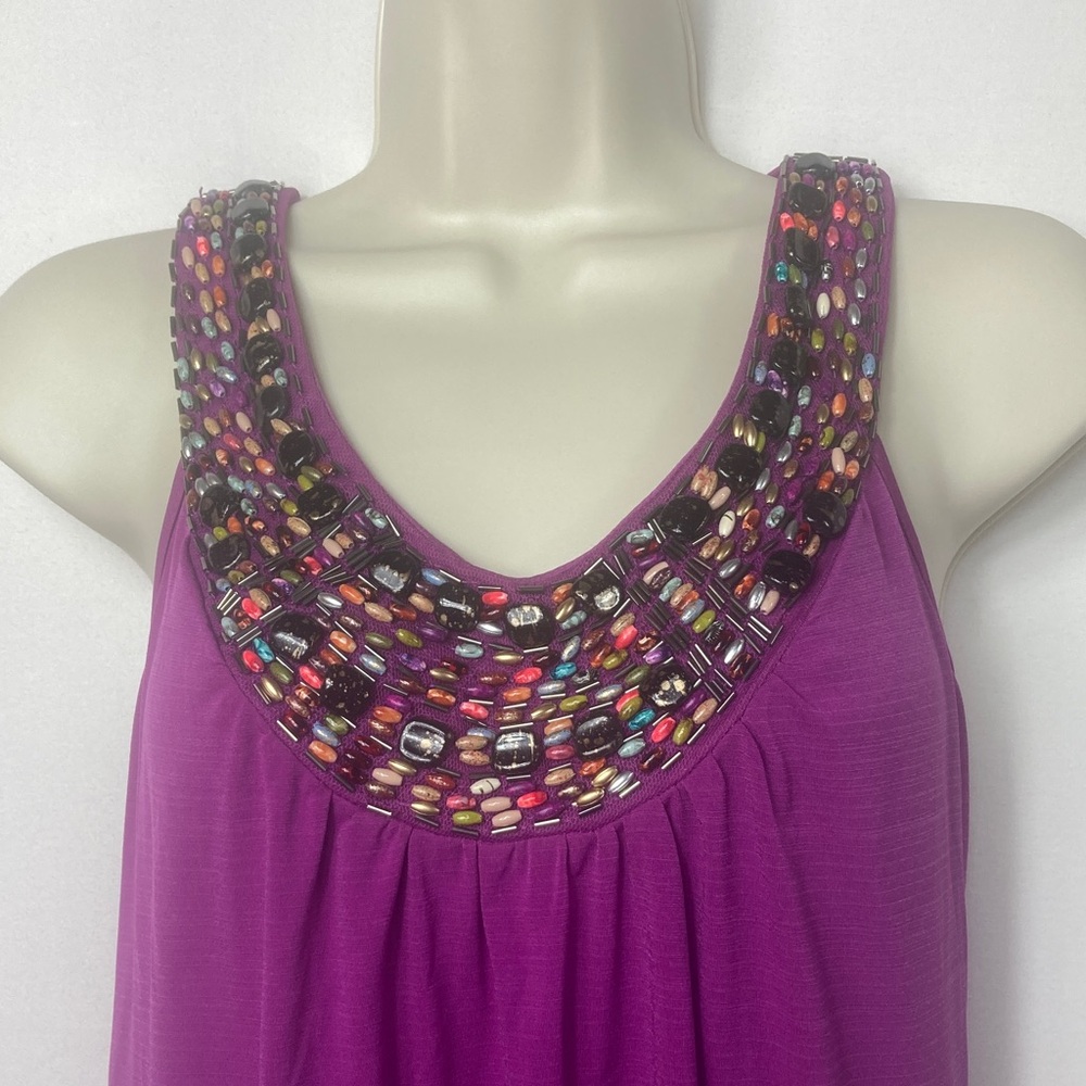 💜 Iz Byer Purple Embellished Beaded Scoop Neck Tank Medium 📦$4.99 shipping VTG